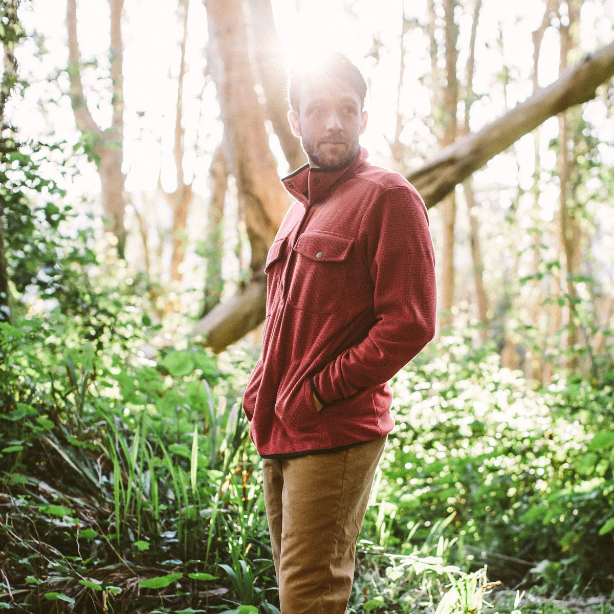 The Pack Pullover in Red Polartec Fleece