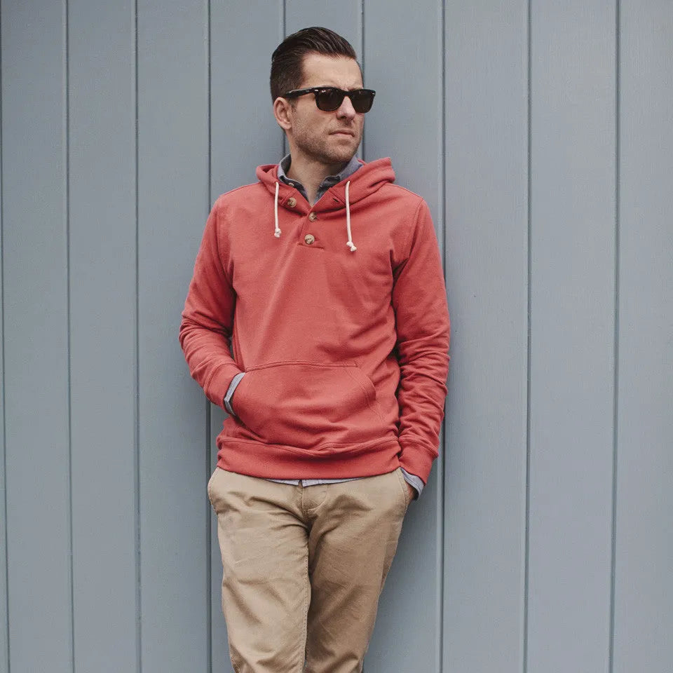 The Dusty Red 3 Button Hooded Sweatshirt