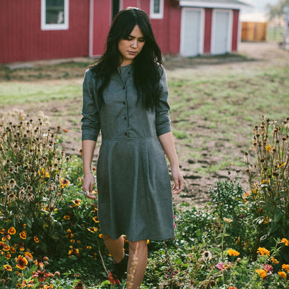The Juniper Dress in Sage Brushed Cotton
