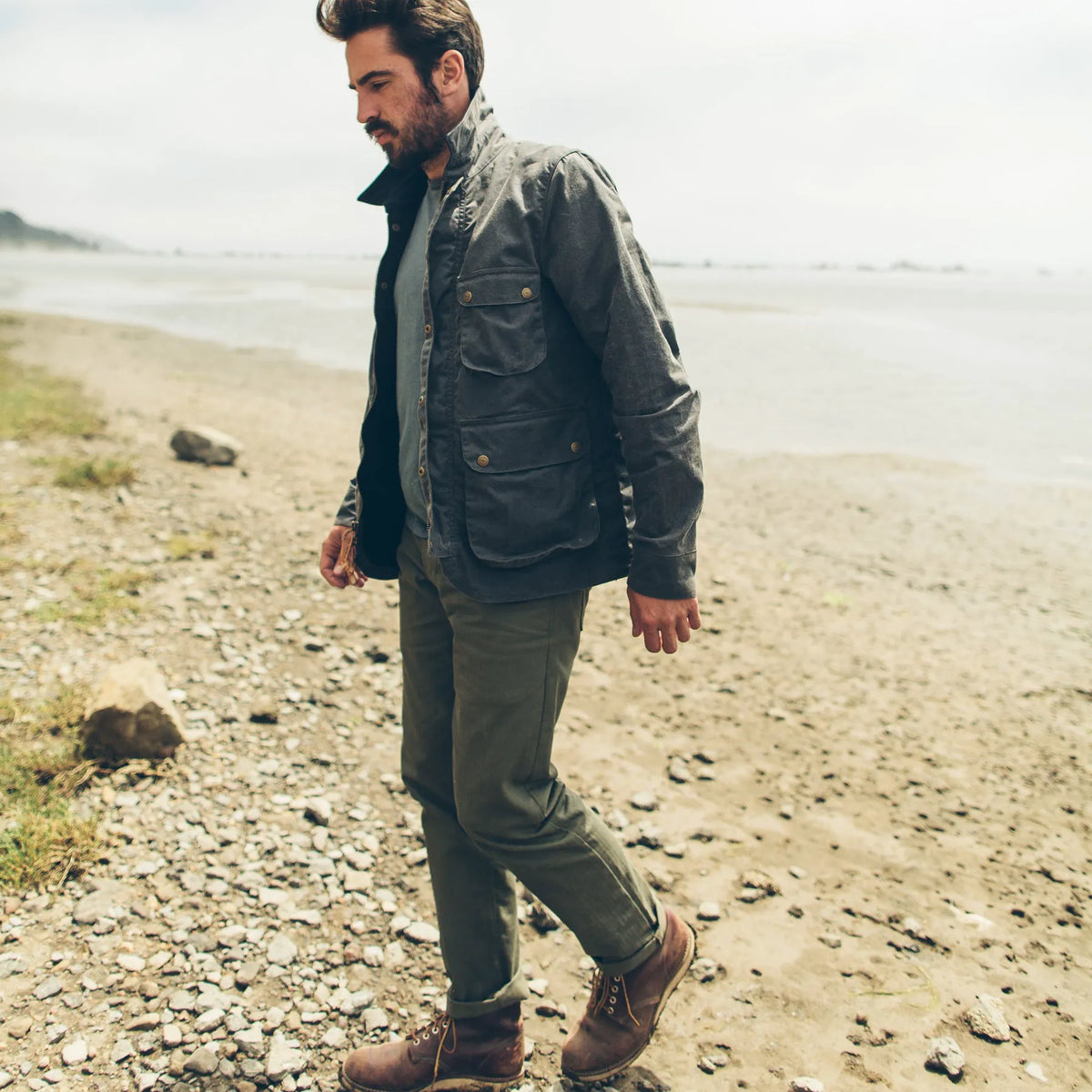 The Rover Jacket in Slate Beeswaxed Canvas