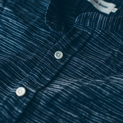 The Short Sleeve Bandit in Navy Slub Stripe