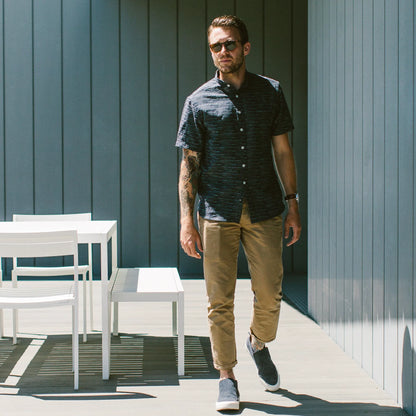 The Short Sleeve Bandit in Navy Slub Stripe
