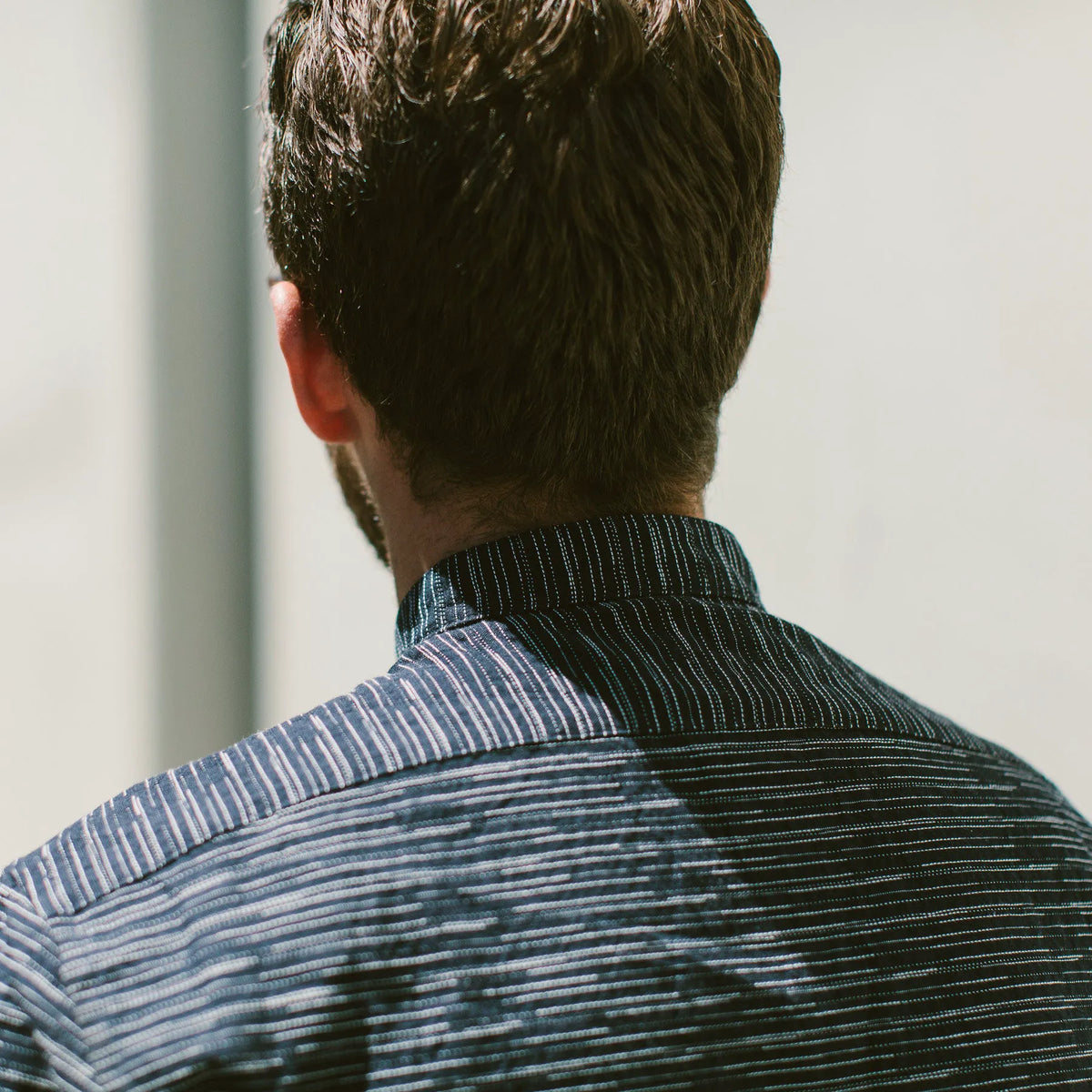 The Short Sleeve Bandit in Navy Slub Stripe