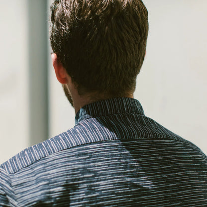 The Short Sleeve Bandit in Navy Slub Stripe