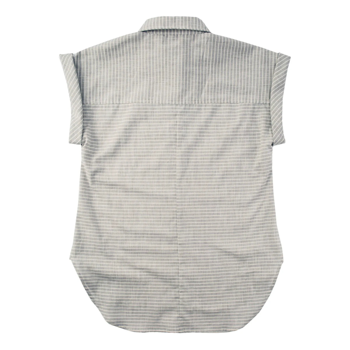 The Reese Popover in Grey Striped Chambray