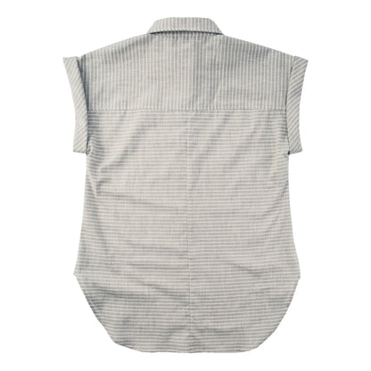 The Reese Popover in Grey Striped Chambray