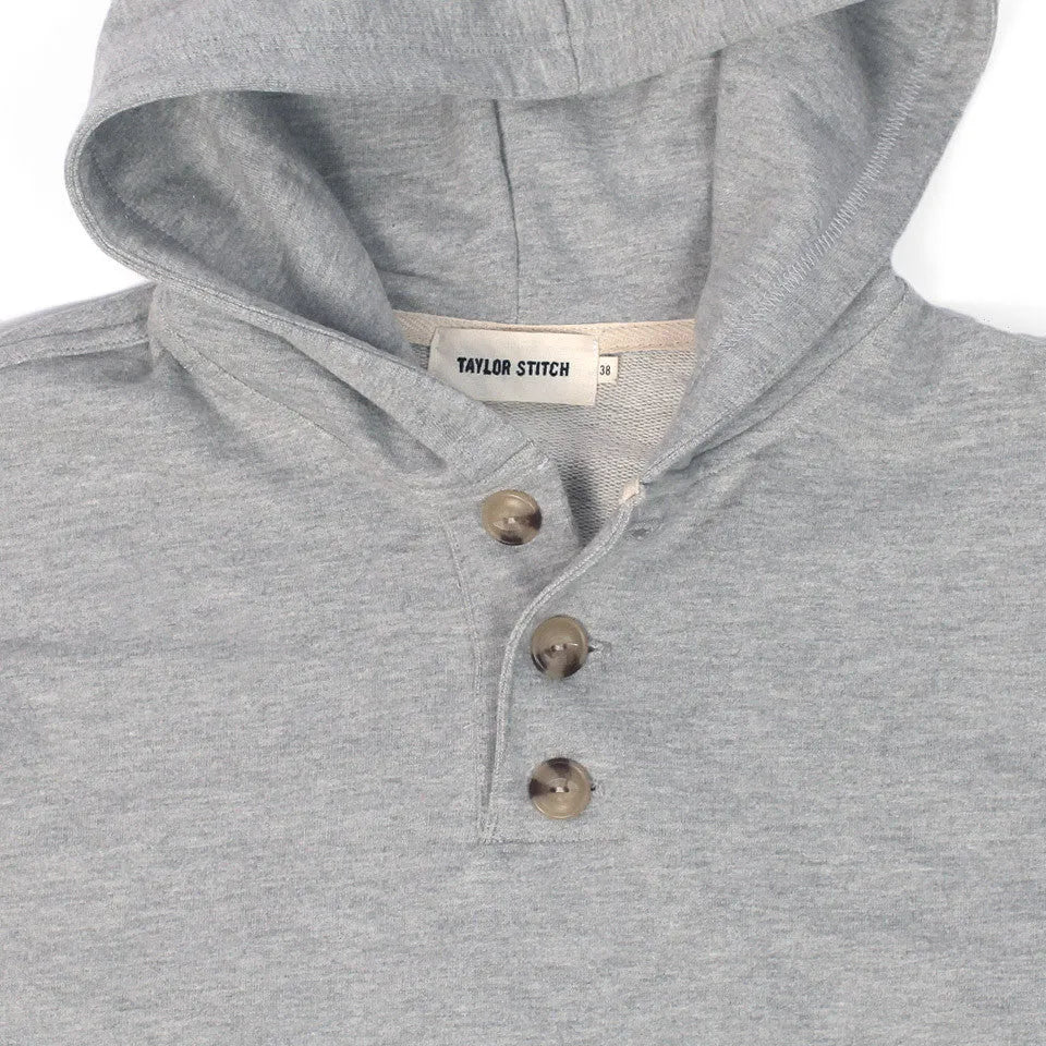 Heather Grey 3 Button Hooded Sweatshirt