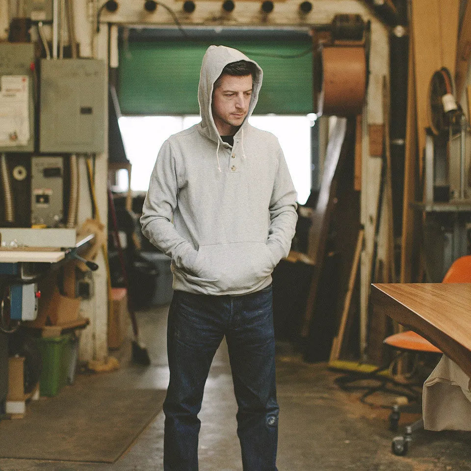Heather Grey 3 Button Hooded Sweatshirt