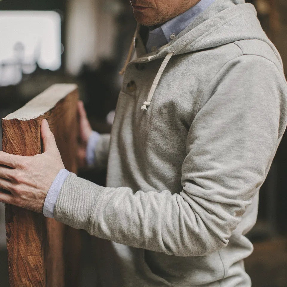 Heather Grey 3 Button Hooded Sweatshirt