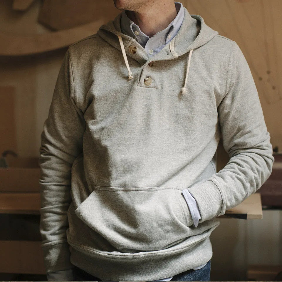 Heather Grey 3 Button Hooded Sweatshirt