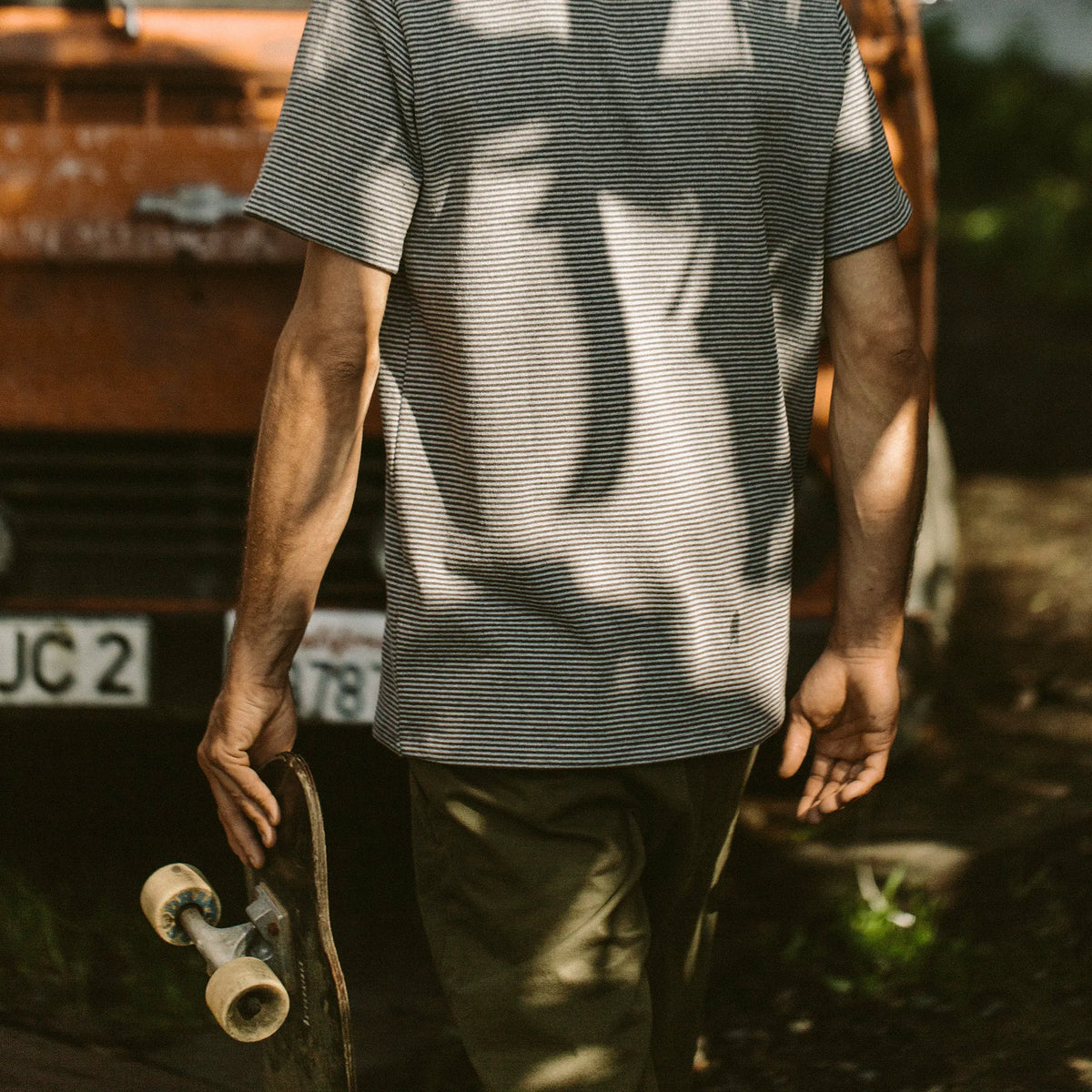 The Heavy Bag Tee in Grey Stripe
