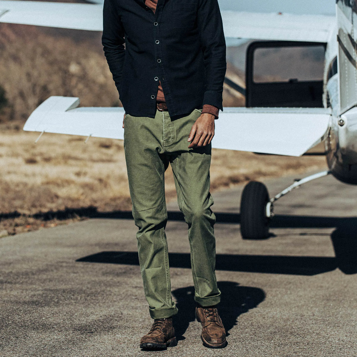 The Camp Pant in Olive Reverse Sateen