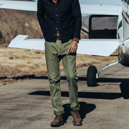 The Camp Pant in Olive Reverse Sateen