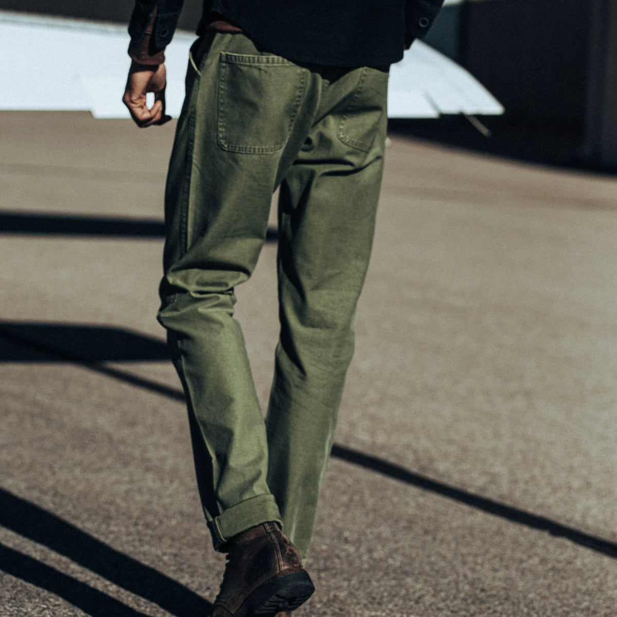 The Camp Pant in Olive Reverse Sateen