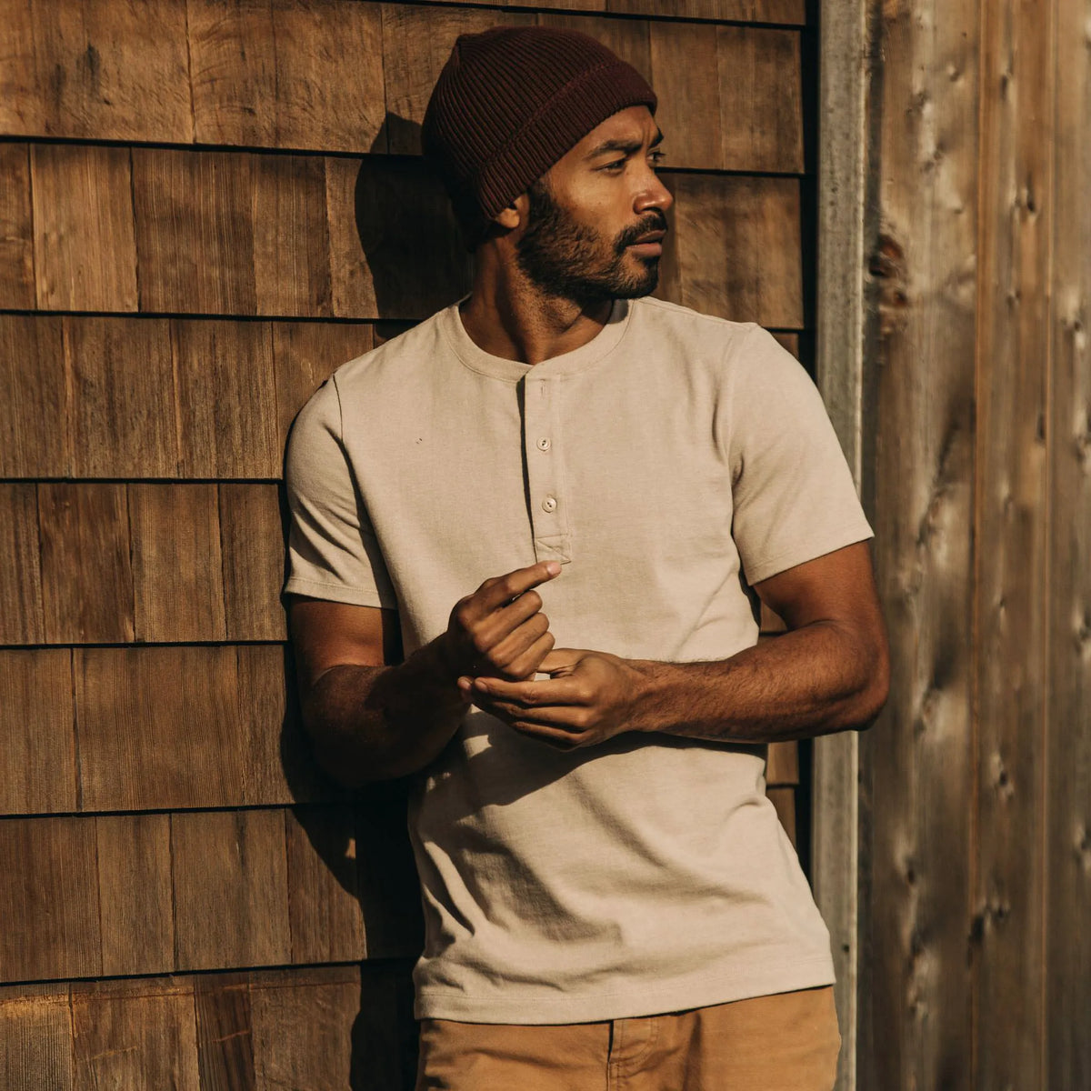 The Short Sleeve Heavy Bag Henley in Sand
