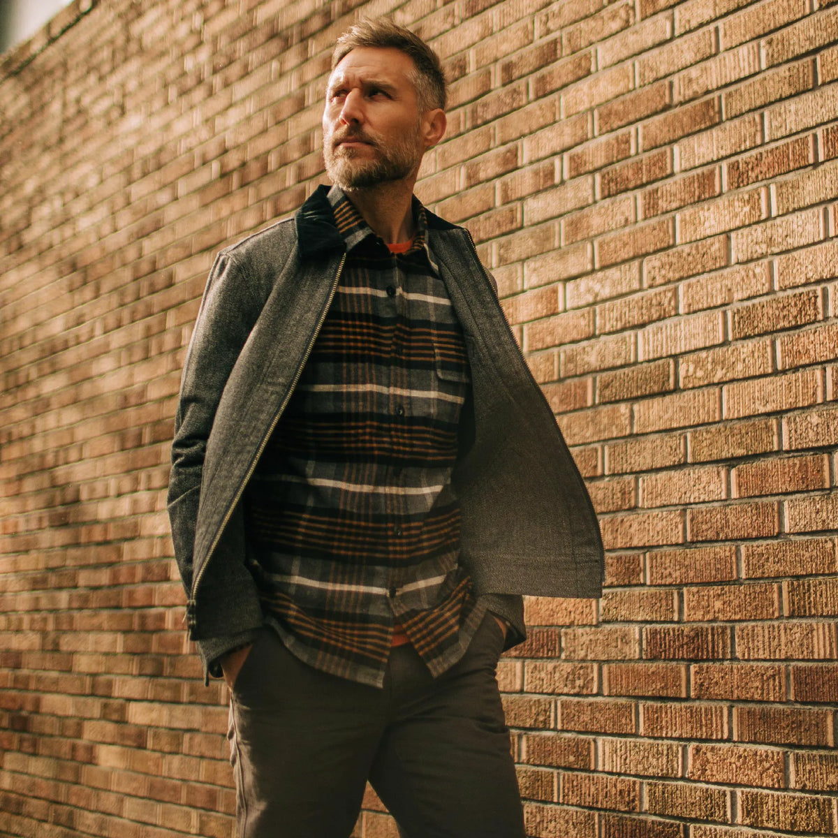 The Moto Shirt in Orange Plaid