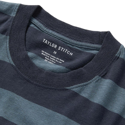 The Cotton Hemp Tee in Storm and Navy Stripe