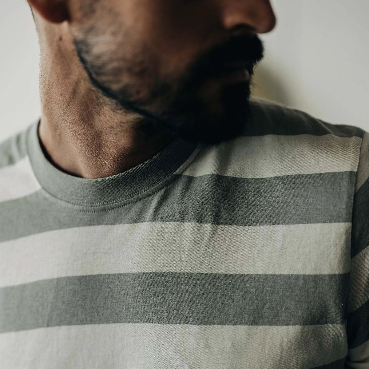 The Cotton Hemp Tee in Natural and Sagebrush Stripe