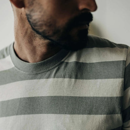 The Cotton Hemp Tee in Natural and Sagebrush Stripe