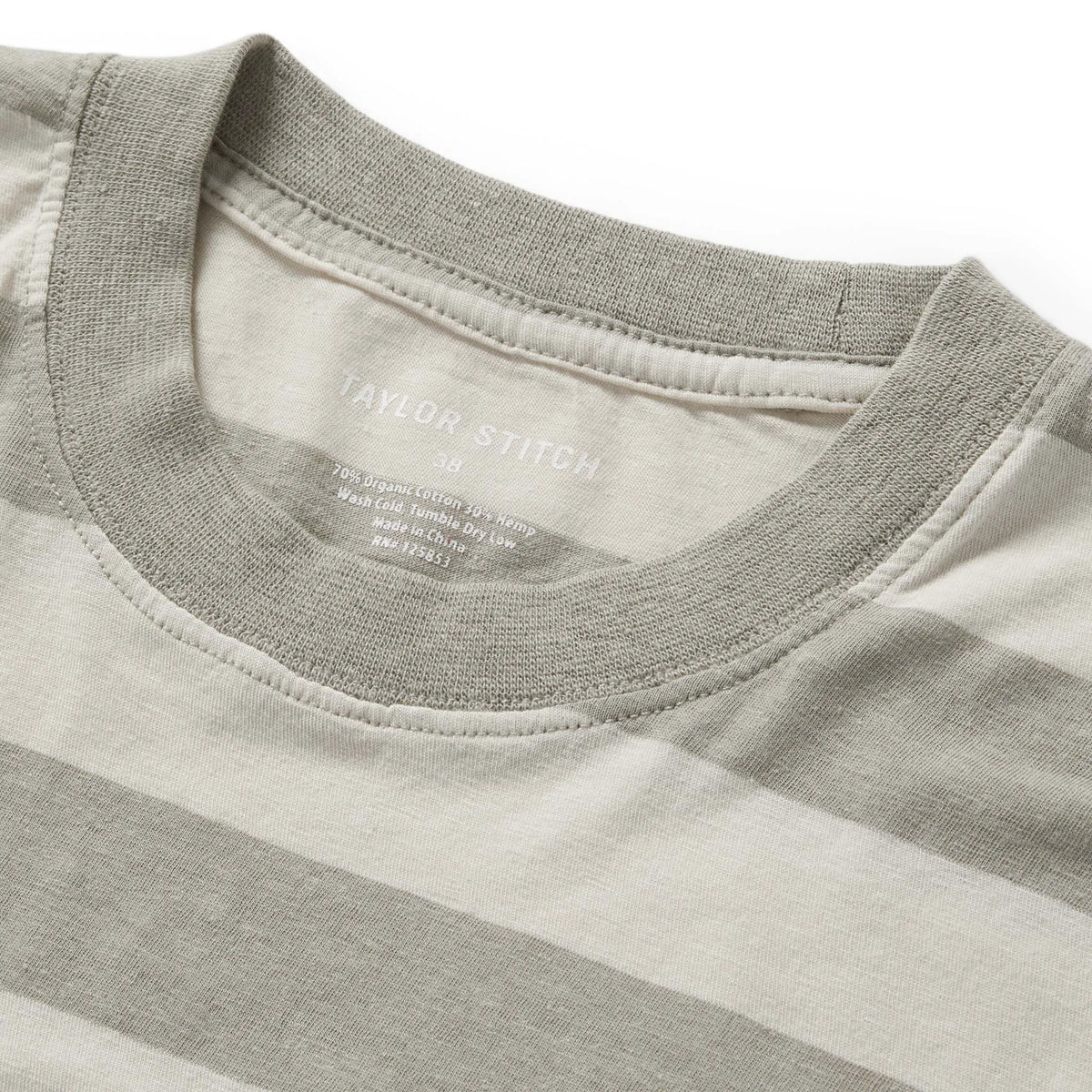 The Cotton Hemp Tee in Natural and Sagebrush Stripe
