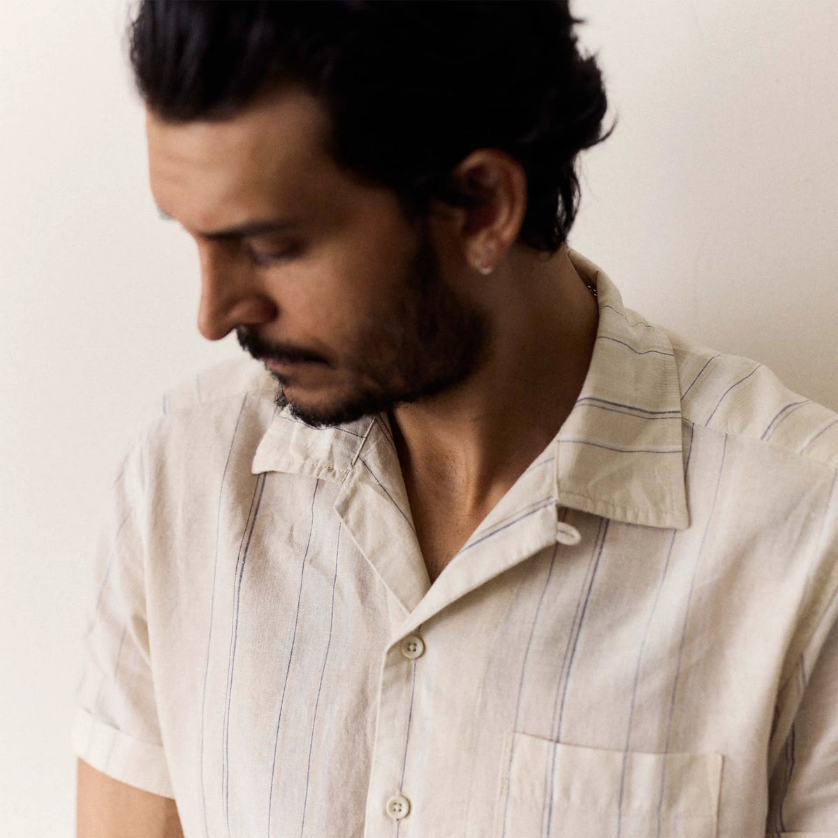 The Short Sleeve Hawthorne in Fog Stripe