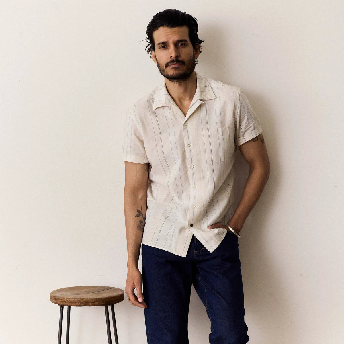 The Short Sleeve Hawthorne in Fog Stripe