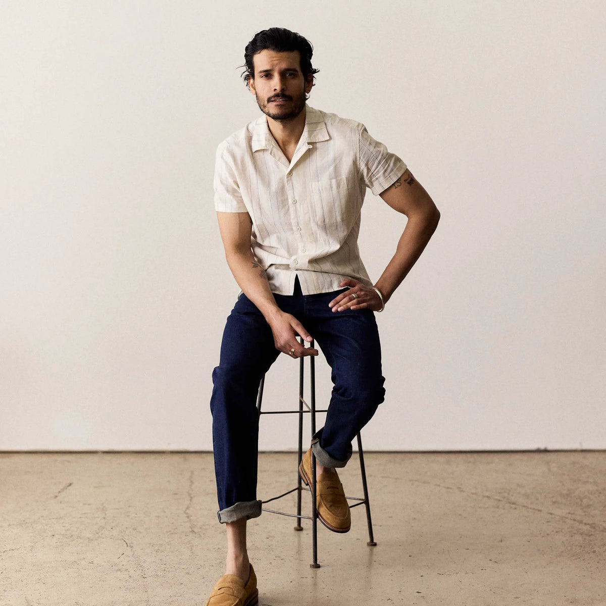 The Short Sleeve Hawthorne in Fog Stripe