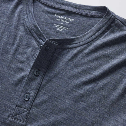 The Merino Henley in Heather Navy