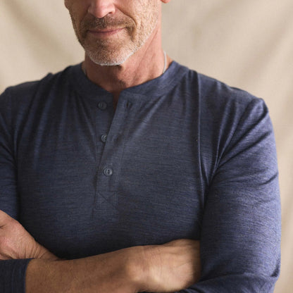 The Merino Henley in Heather Navy