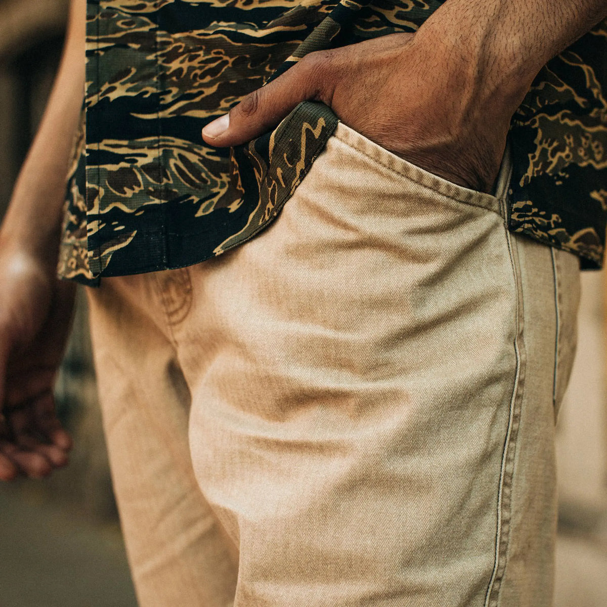 The Camp Pant in Khaki Herringbone