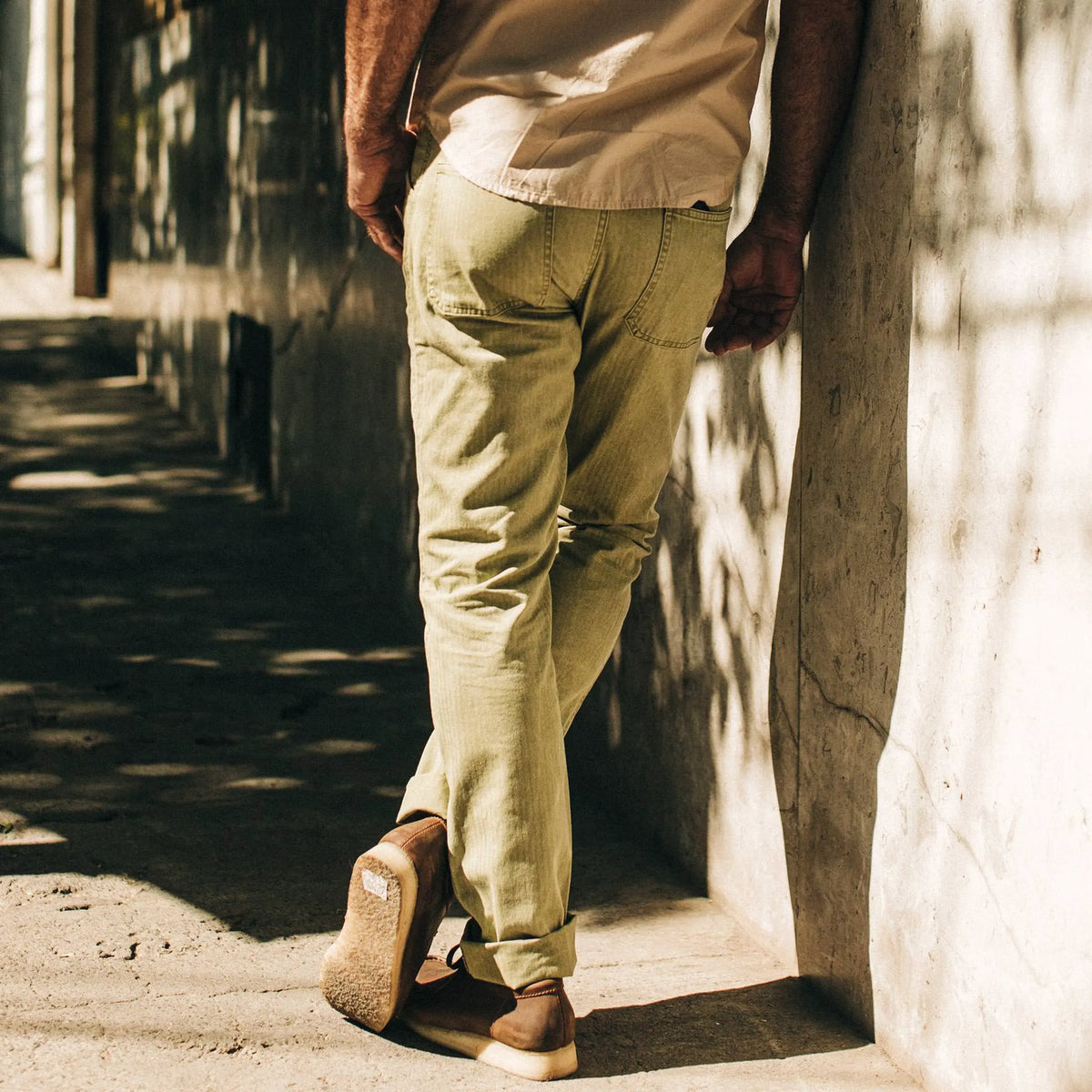 The Camp Pant in Olive Herringbone