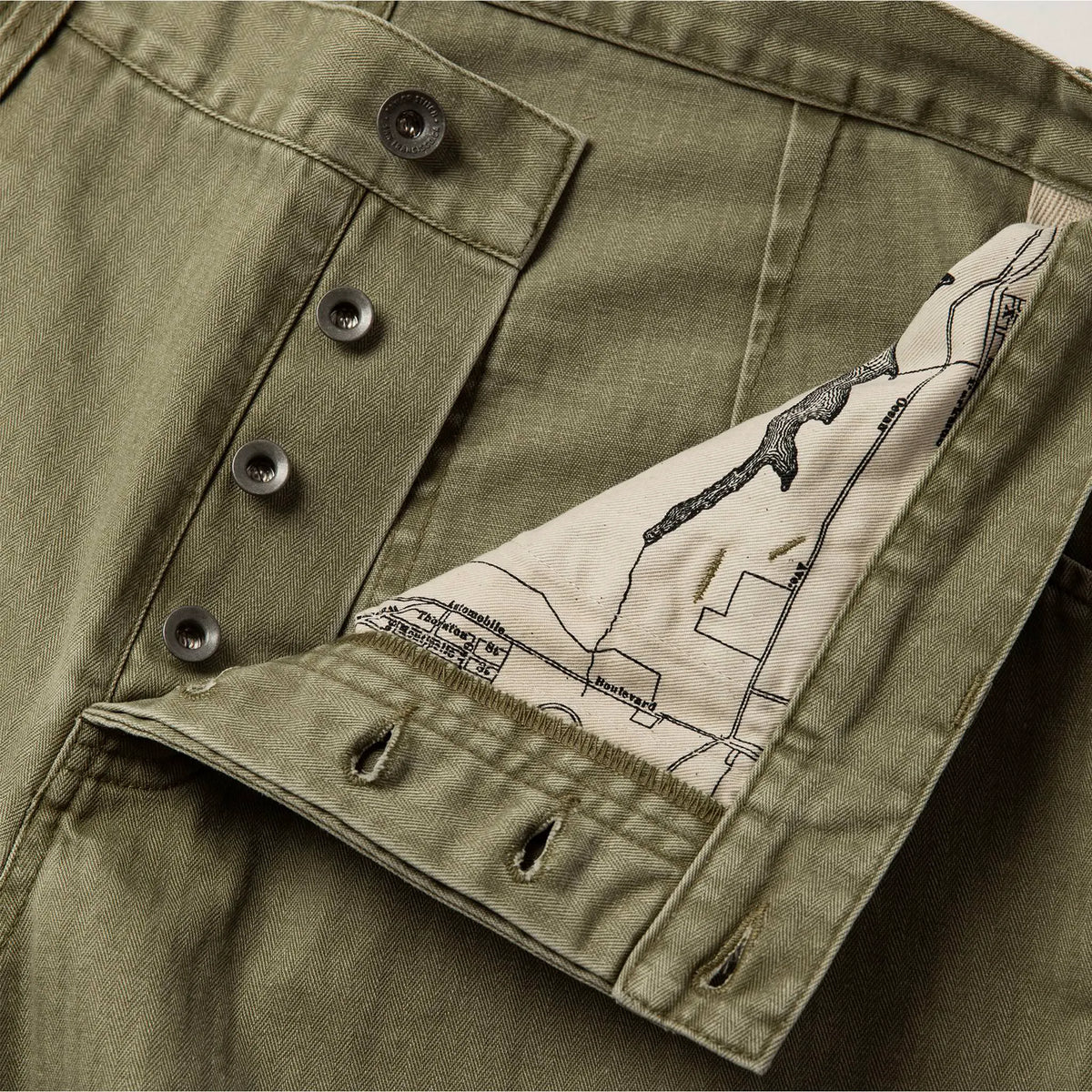 The Camp Pant in Olive Herringbone