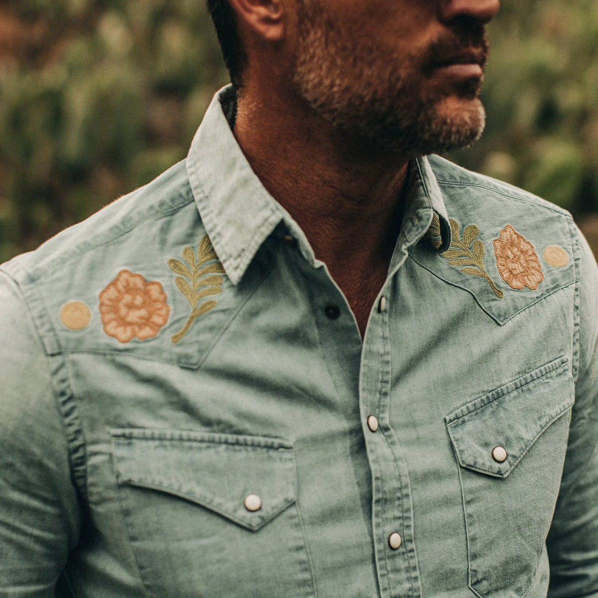 The Embroidered Western Shirt in Washed Denim