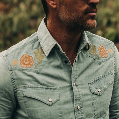 The Embroidered Western Shirt in Washed Denim