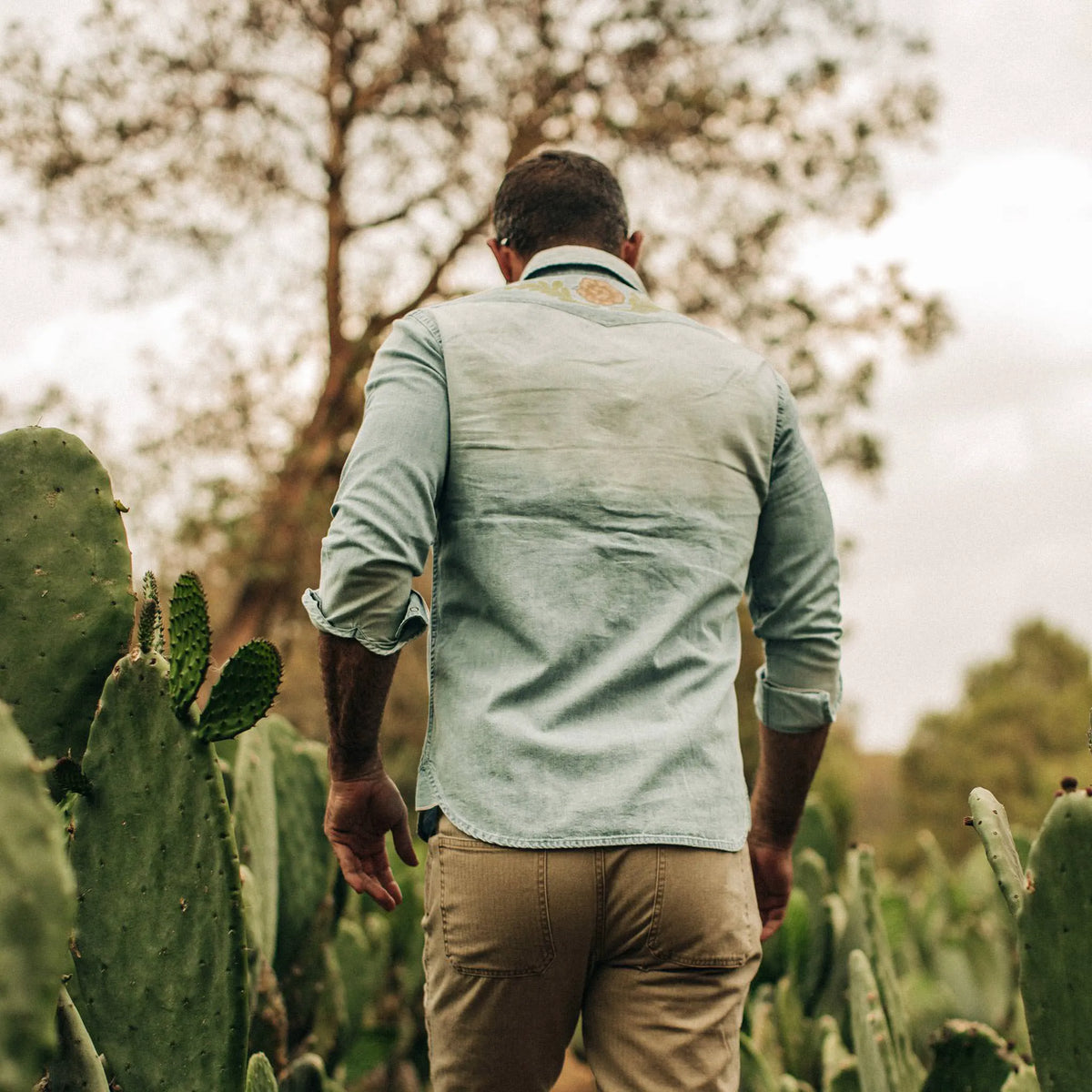 The Embroidered Western Shirt in Washed Denim