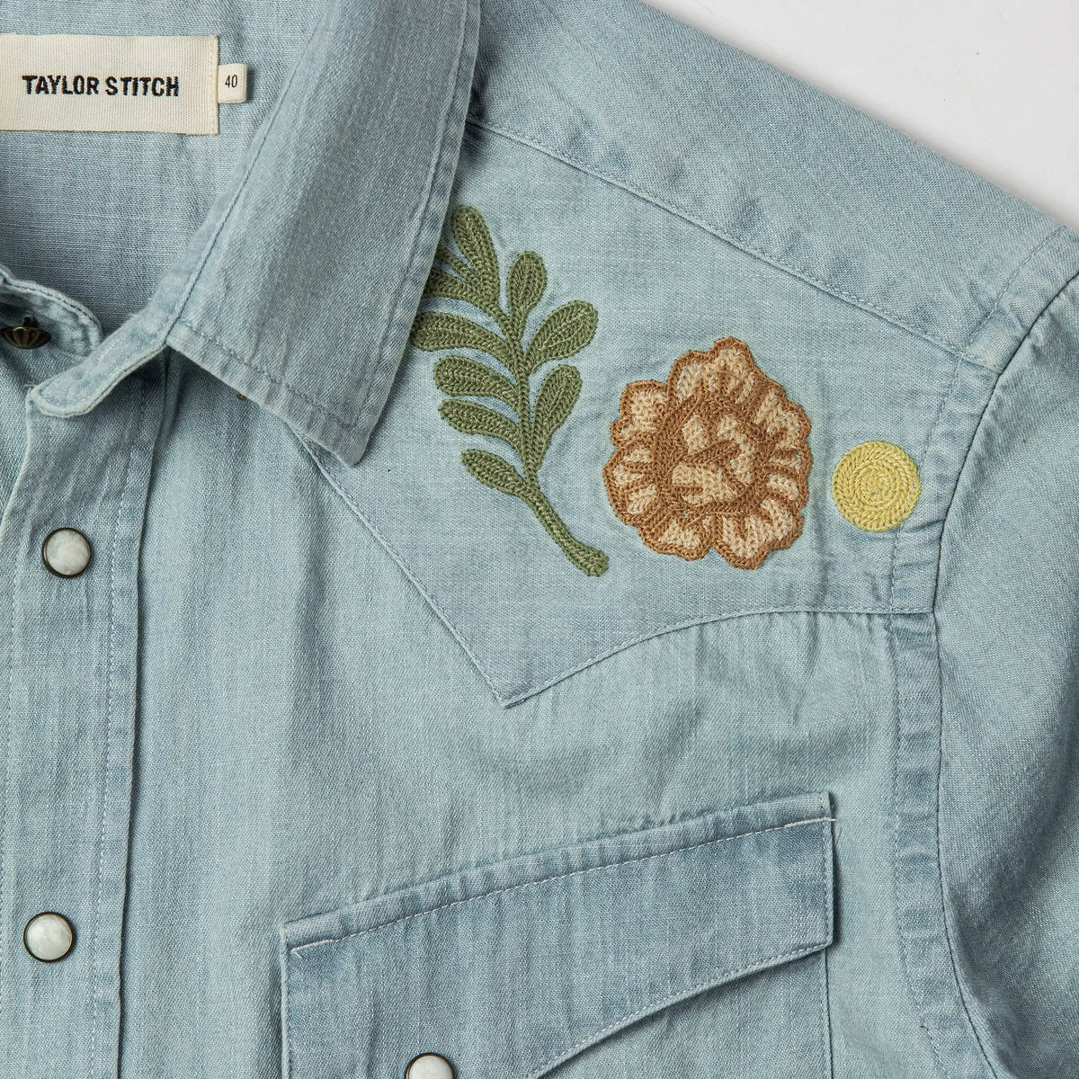 The Embroidered Western Shirt in Washed Denim