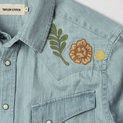 The Embroidered Western Shirt in Washed Denim