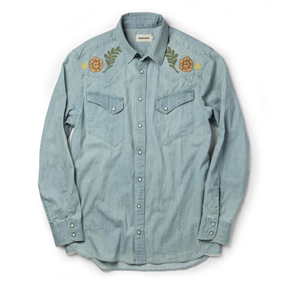 The Embroidered Western Shirt in Washed Denim
