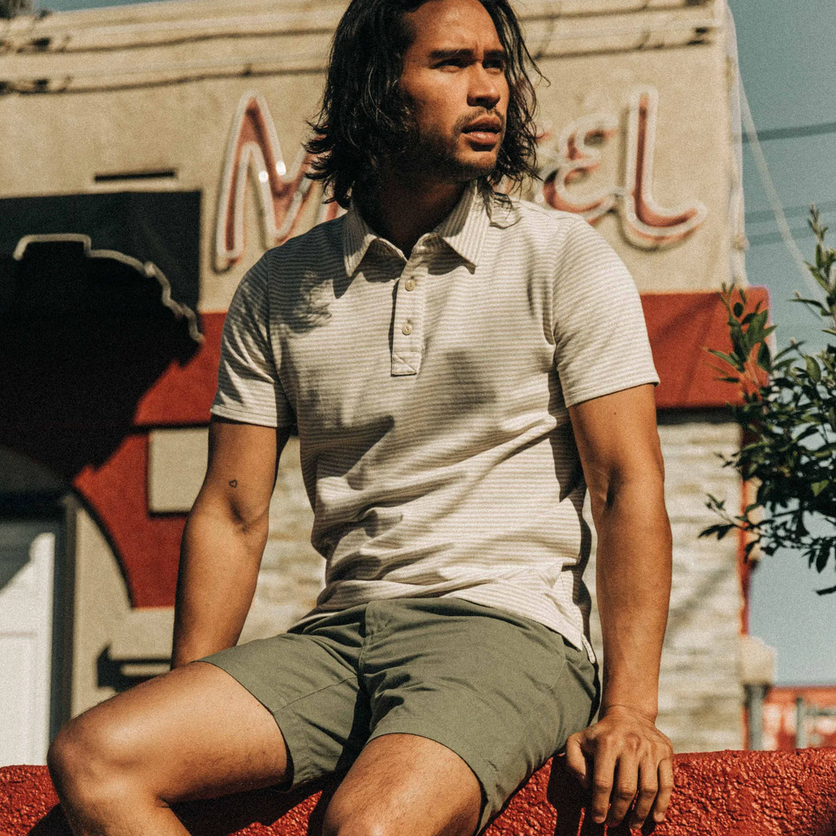 The Heavy Bag Polo in Natural and Oatmeal Stripe