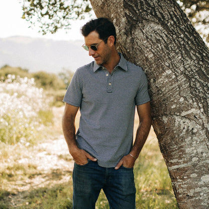 The Heavy Bag Polo in Navy and Ash Stripe