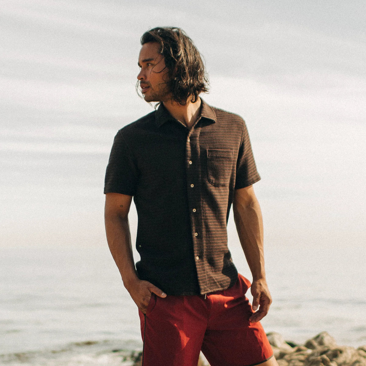 The Short Sleeve Hawthorne in Espresso Pickstitch Waffle