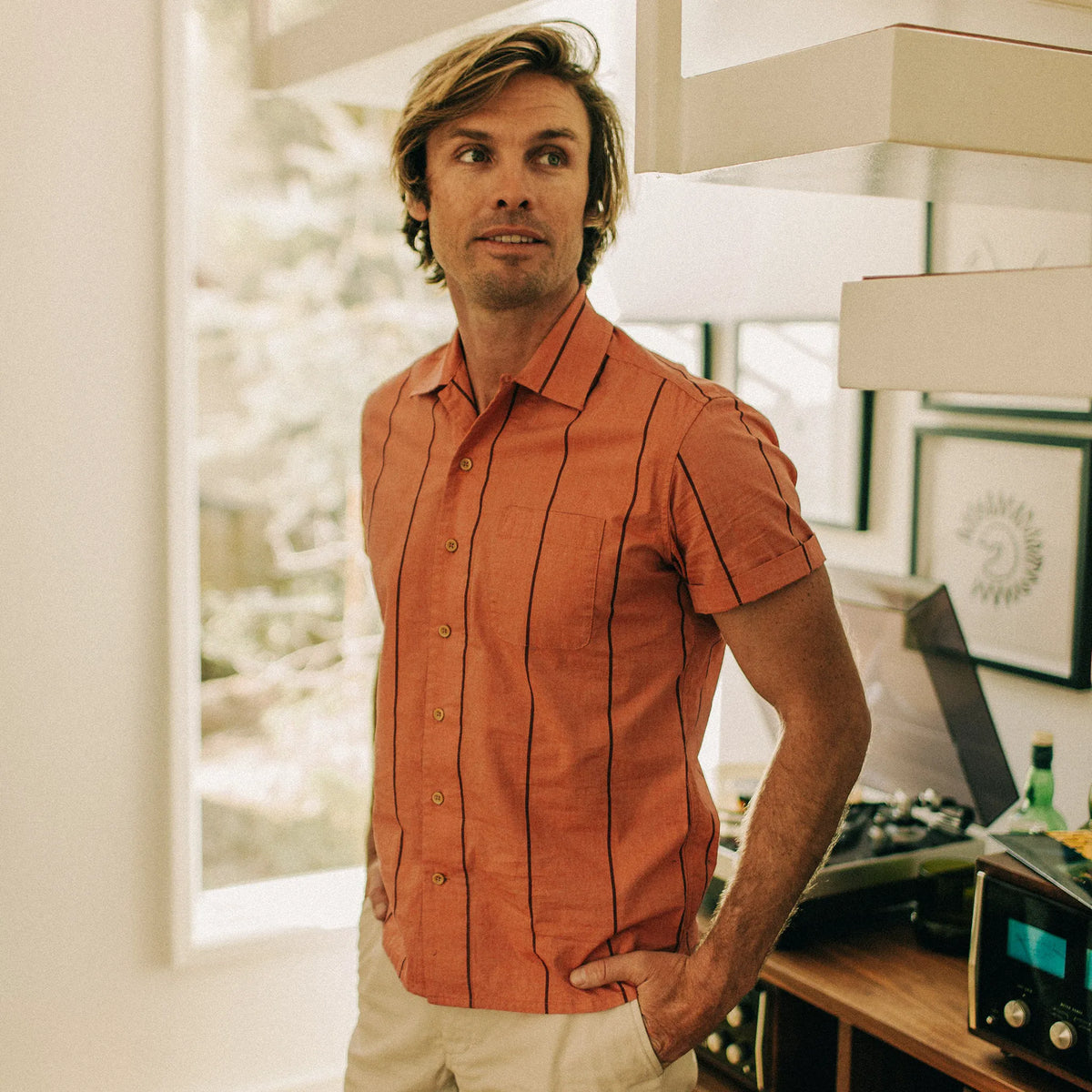 The Short Sleeve Hawthorne in Rust Stripe