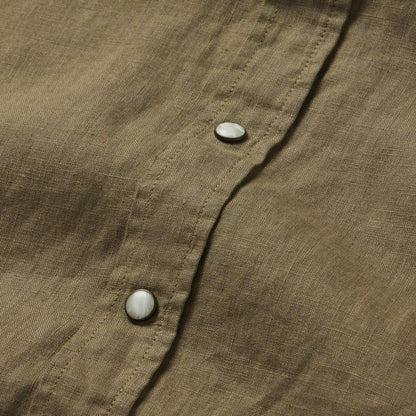 The Short Sleeve Western in Olive Linen