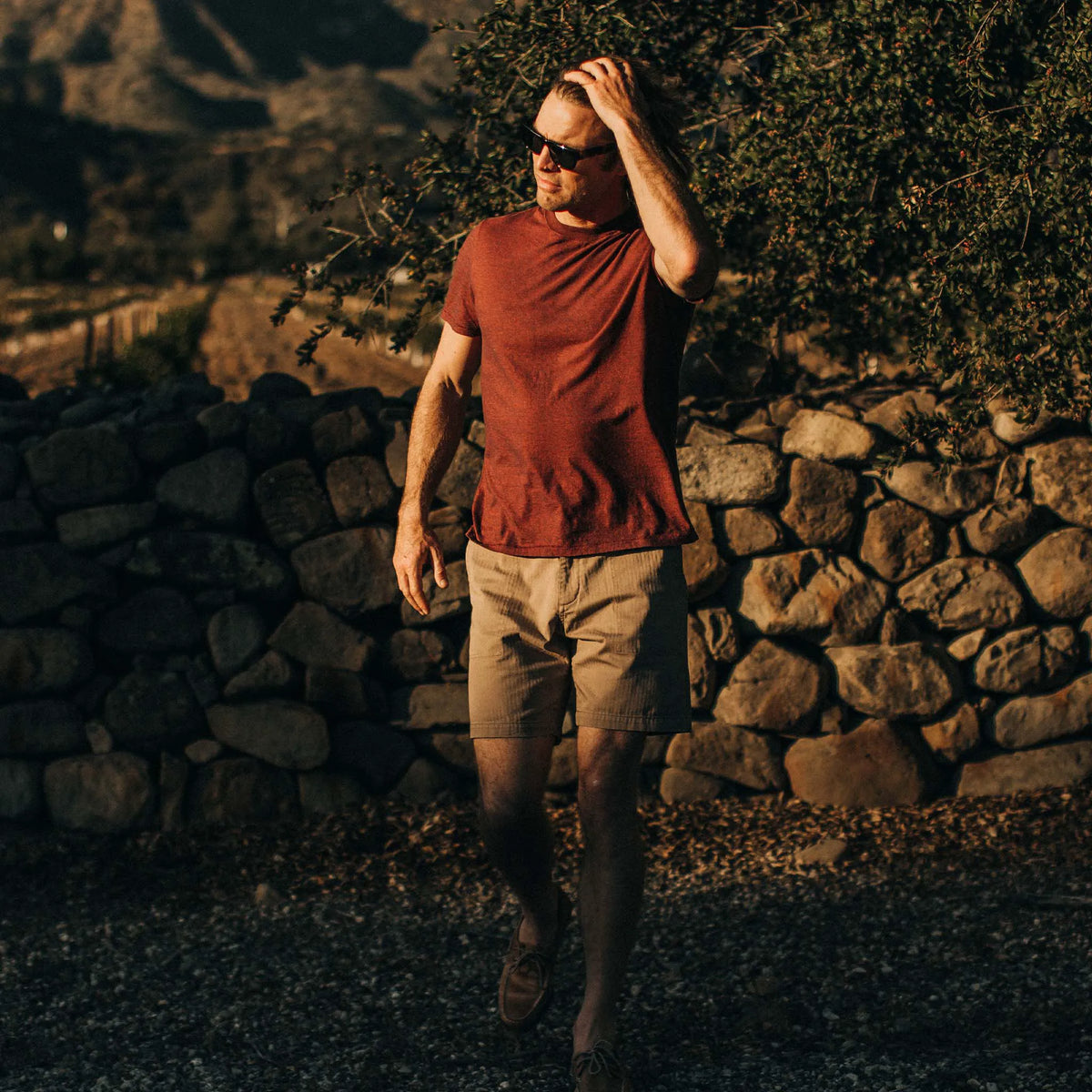 The Cotton Hemp Tee in Rust and Navy Stripe