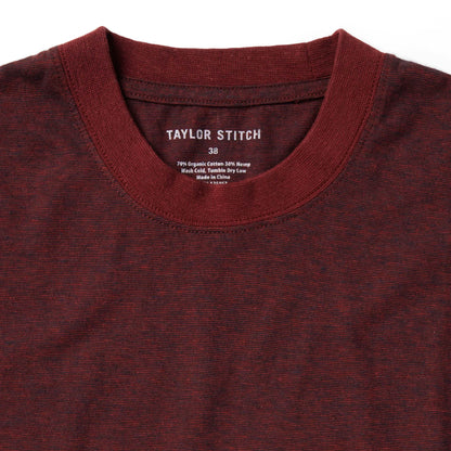 The Cotton Hemp Tee in Rust and Navy Stripe