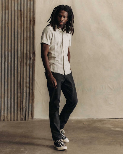The Short Sleeve California in Heather Ash Pointelle Stripe