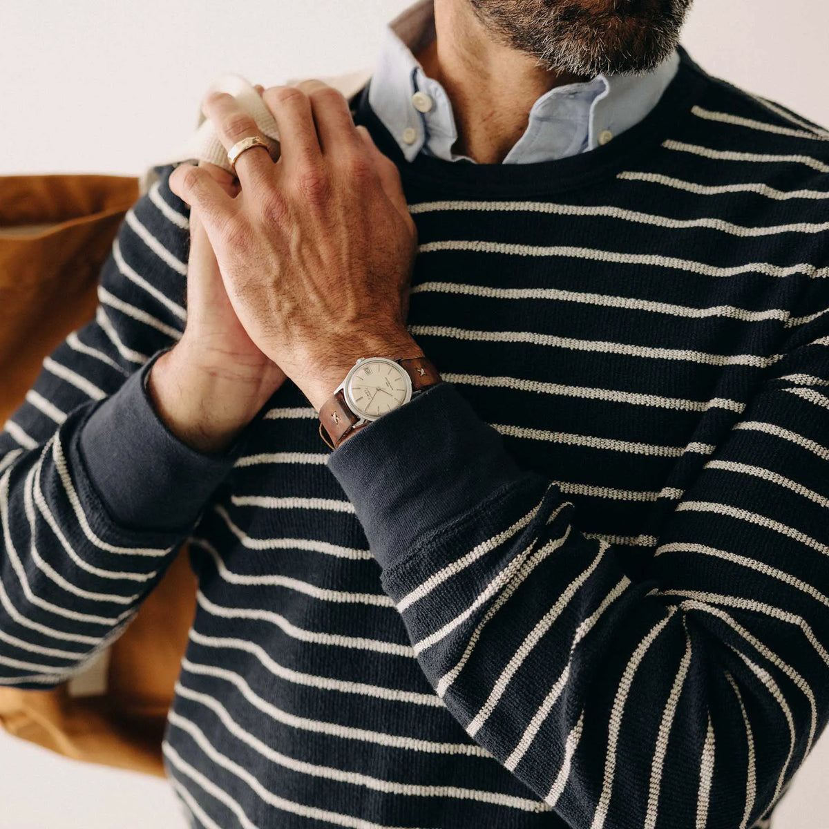 The Adams Crew in Dark Navy Stripe Reverse Terry