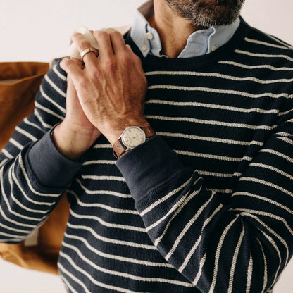 The Adams Crew in Dark Navy Stripe Reverse Terry
