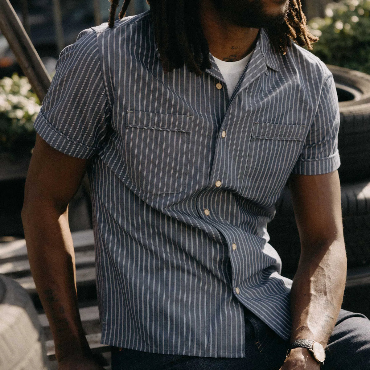 The Tulum Shirt in Midnight Stripe