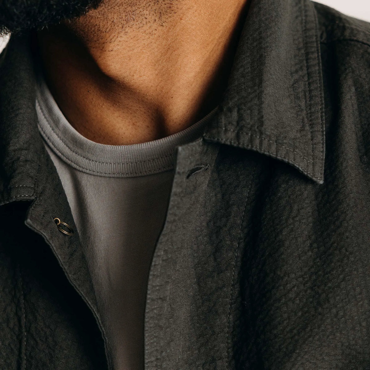 The Ojai Jacket in Faded Black Seersucker